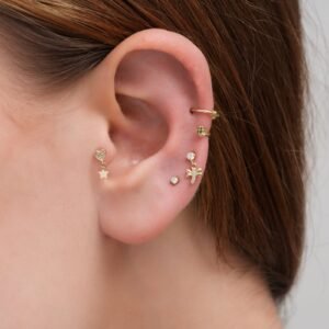 14 Ayar Altın Zar Minimal Halka Pırlanta Piercing