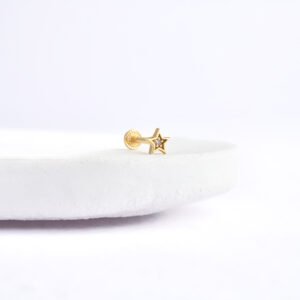 14 Ayar Altın Taşlı Yıldız Minimal Tragus Pırlanta Piercing