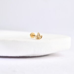 14 Ayar Altın Taşlı Lotus Motifli Tragus Minimal Pırlanta Piercing
