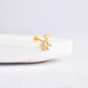 14 Ayar Altın Taşlı Minimal Tragus Pırlanta Piercing