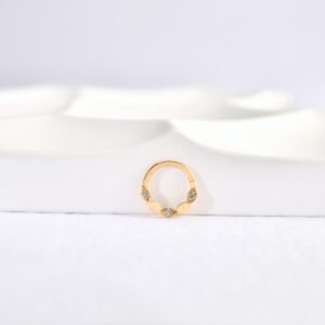 14 Ayar Altın Taşlı Minimal Halka Pırlanta Piercing