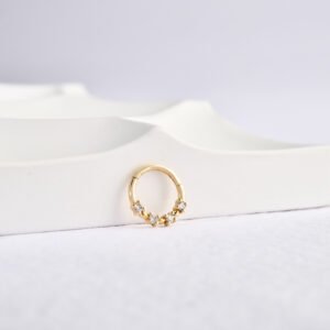 14 Ayar Altın Dört Taşlı Minimal Halka Pırlanta Piercing