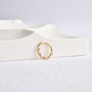 14 Ayar Altın Taşlı Minimal Halka Pırlanta Piercing