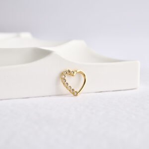 14 Ayar Altın Taşlı Kalp Minimal Halka Pırlanta Piercing