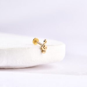 14 Ayar Altın Sol Anahtarı Minimal Tragus Pırlanta Piercing