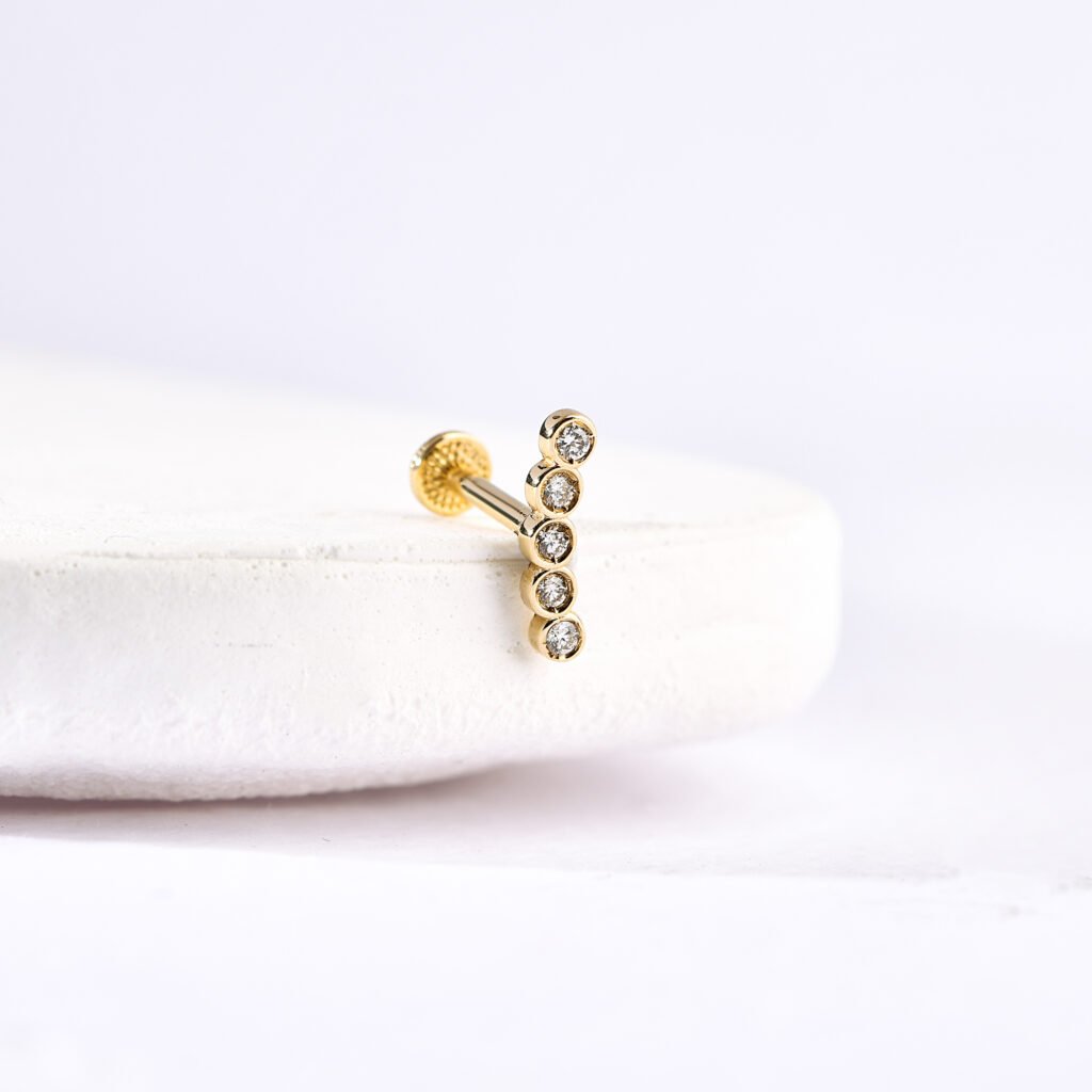 14 Ayar Altın 5 Taşlı Minimal Helix/Kıkırdak Pırlanta Piercing