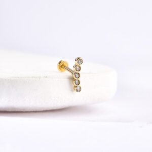 14 Ayar Altın 5 Taşlı Minimal Helix/Kıkırdak Pırlanta Piercing