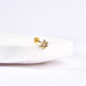 14 Ayar Altın Taşlı Minimal Tragus Pırlanta Piercing