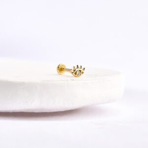 14 Ayar Altın Taşlı Göz Minimal Tragus Pırlanta Piercing
