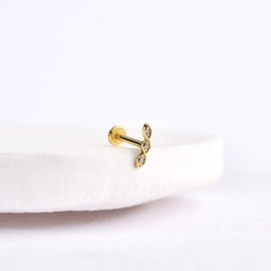 14 Ayar Altın Taşlı Minimal Helix/Kıkırdak Pırlanta Piercing