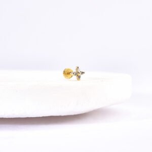 14 Ayar Altın 4 Taşlı Minimal Tragus Pırlanta Piercing