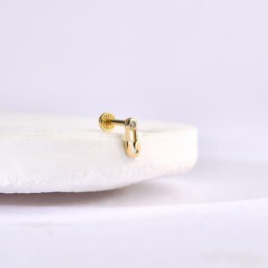 4 Ayar Altın Taşlı Çengelli İğne Minimal Tragus Pırlanta Piercing