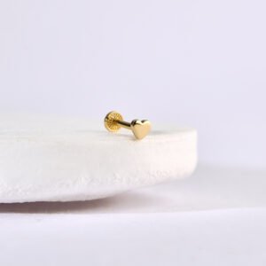 14 Ayar Altın Taşlı Kalp Sallantılı Minimal Tragus Pırlanta Piercing