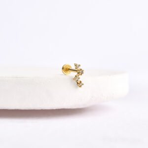 14 Ayar Altın Taşlı Minimal Tragus Pırlanta Piercing