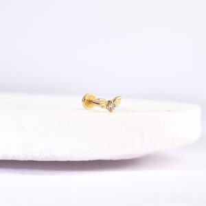 14 Ayar Altın Taşlı Oval Minimal Tragus Pırlanta Piercing