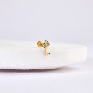 14 Ayar Altın Taşlı Anahtar Minimal Tragus Pırlanta Piercing