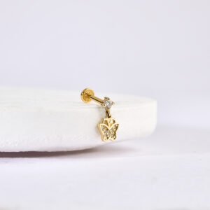 14 Ayar Altın Taşlı Yıldız Sallantılı Tragus Pırlanta Piercing