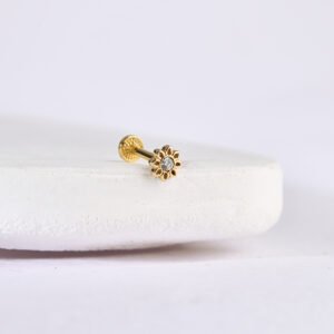 14 Ayar Altın Taşlı Minimal Tragus Pırlanta Piercing