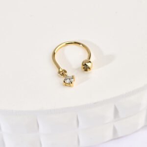 14 Ayar Altın Taş Sallantılı Minimal Yarım Halka Pırlanta Piercing