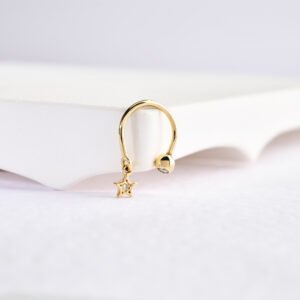 14 Ayar Altın Yıldız Sallantılı Minimal Yarım Halka Pırlanta Piercing