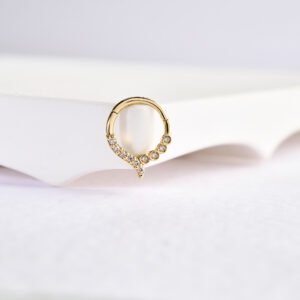 14 Ayar Altın Taşlı Minimal Halka Pırlanta Piercing