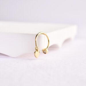 14 Ayar Altın Kalp Sallantılı Minimal Yarım Halka Pırlanta Piercing