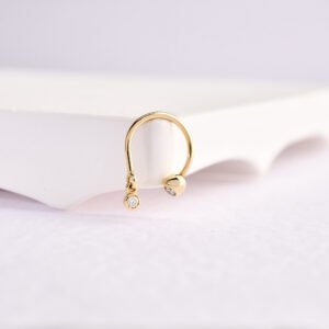 14 Ayar Altın Taş Sallantılı Minimal Yarım Halka Pırlanta Piercing