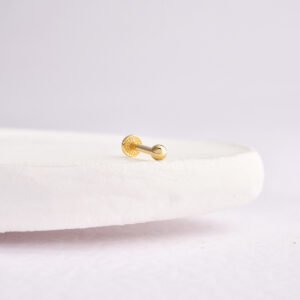 14 Ayar Altın Taşlı Lotus Motifli Minimal Tragus Pırlanta Piercing