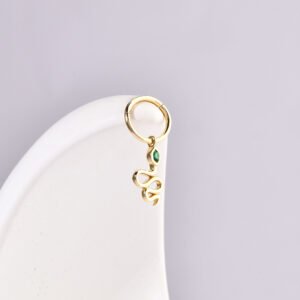 14 Ayar Altın Yılan Sallantılı Minimal Halka Renkli Zirkon Taşlı Piercing