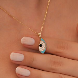 Altın Nazar Kolye – Mavi Göz Detaylı Minimal Şans ve Koruma Kolyesi