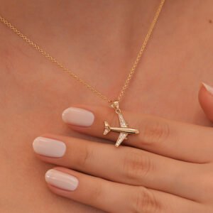 Altın Uçak Kolye – Kristal Taşlı Seyahat Temalı Kolye