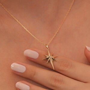 14 Ayar Saf Altın Kuzey Yıldızı Kolye – Minimal Günlük Şıklık Kolyesi
