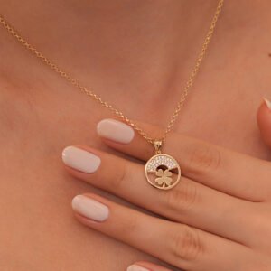 14 Ayar Saf Altın Yonca Kolye – Dört Yapraklı Şans Kolyesi