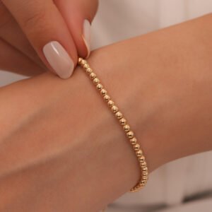 Zarif 14 Ayar Gerçek Altın Boncuk Kolye-Zarif Altın Top Zincir Kolye