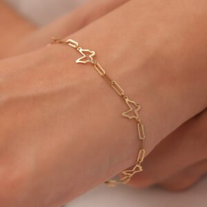 14 Ayar Altın Minimal İçi Boş Kelebek Detaylı Zincir Bileklik