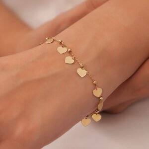 14 Ayar Altın Minimal Sallantılı Kalp Detaylı Zincir Bileklik