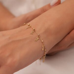 14 Ayar Altın Minimal Anahtar Detaylı Zincir Bileklik