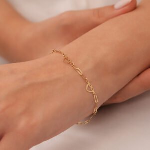 14 Ayar Altın Minimal İçi Boş Kalp Detaylı Zincir Bileklik